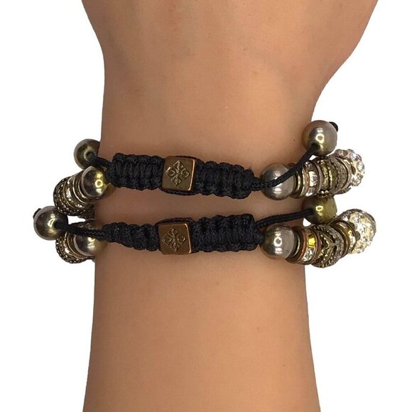 Nicole Bracelet Beaded Silver Gold Tone Slider Bangle Rhinestone Accent - Picture 4 of 5